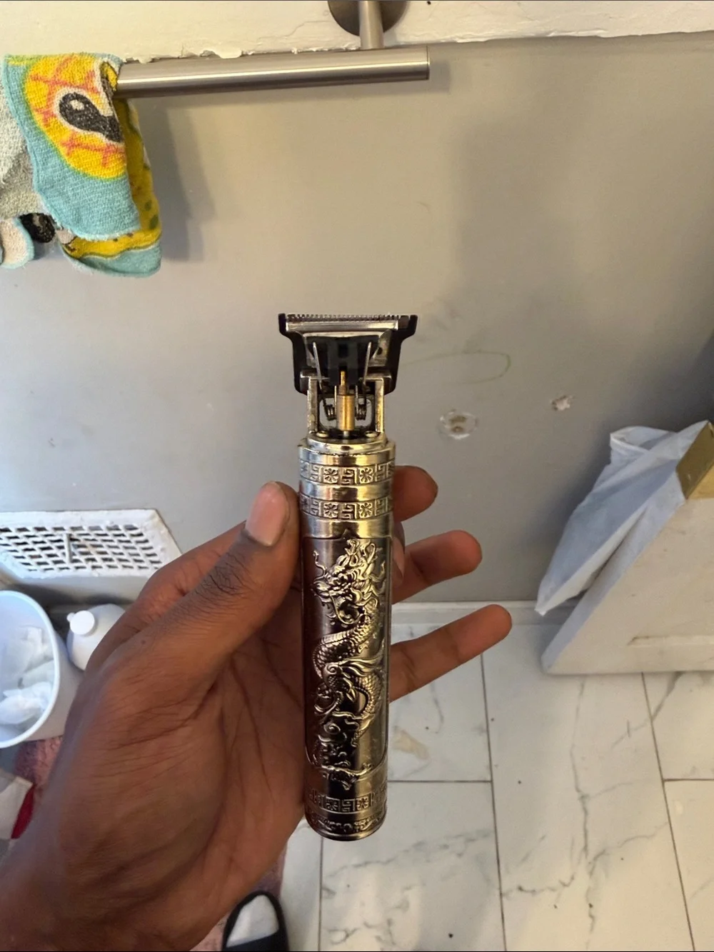 Metal Dragon Embossed Rechargeable Hair Trimmer - Brown & Silver